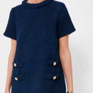Tuckernuck Jackie Navy Tweed Short Sleeve Dress with Gold Buttons Size Large